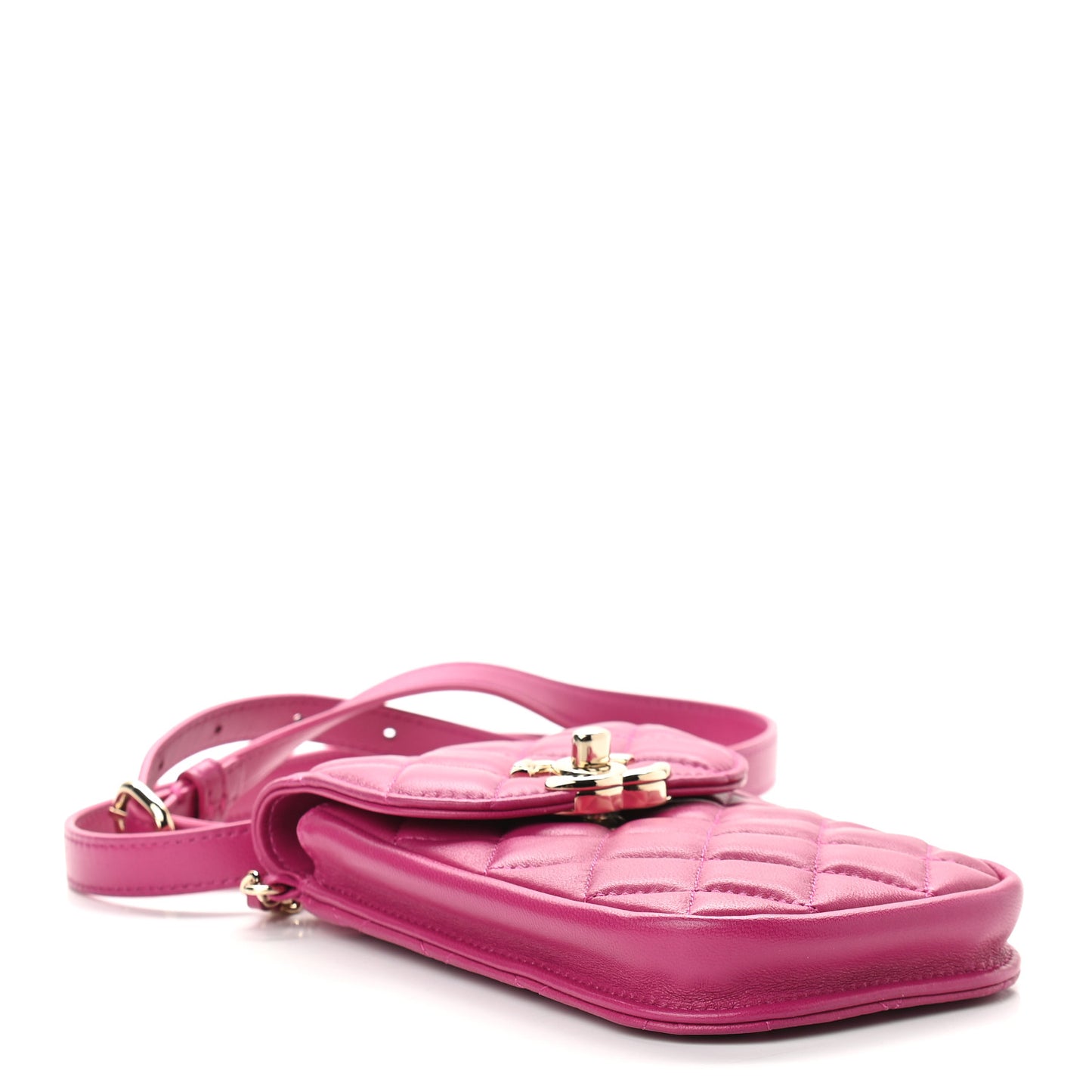 Lambskin Quilted Phone Chain Clutch Waist Bag Pink