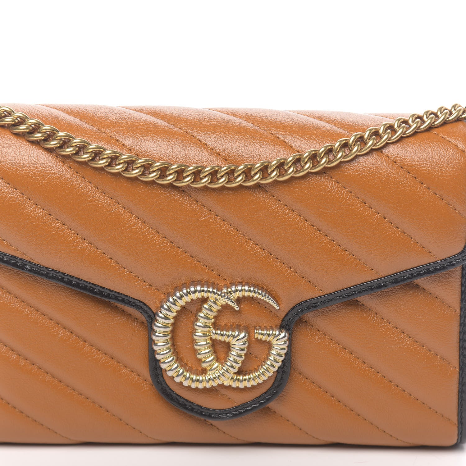 Gucci Vintage Effect Calfskin Matelasse Diagonal Torchon GG Marmont Chain Wallet Cognac 10 of 10