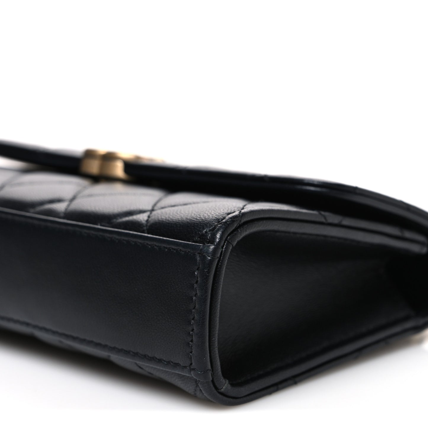 Lambskin Enamel Quilted Top Handle Flap Phone Holder With Chain Black