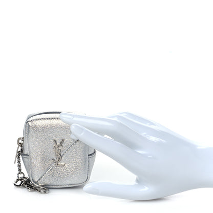 Saint Laurent Crinkled Lame Calfskin Jaime Cube Charm Keychain Silver 2 of 9