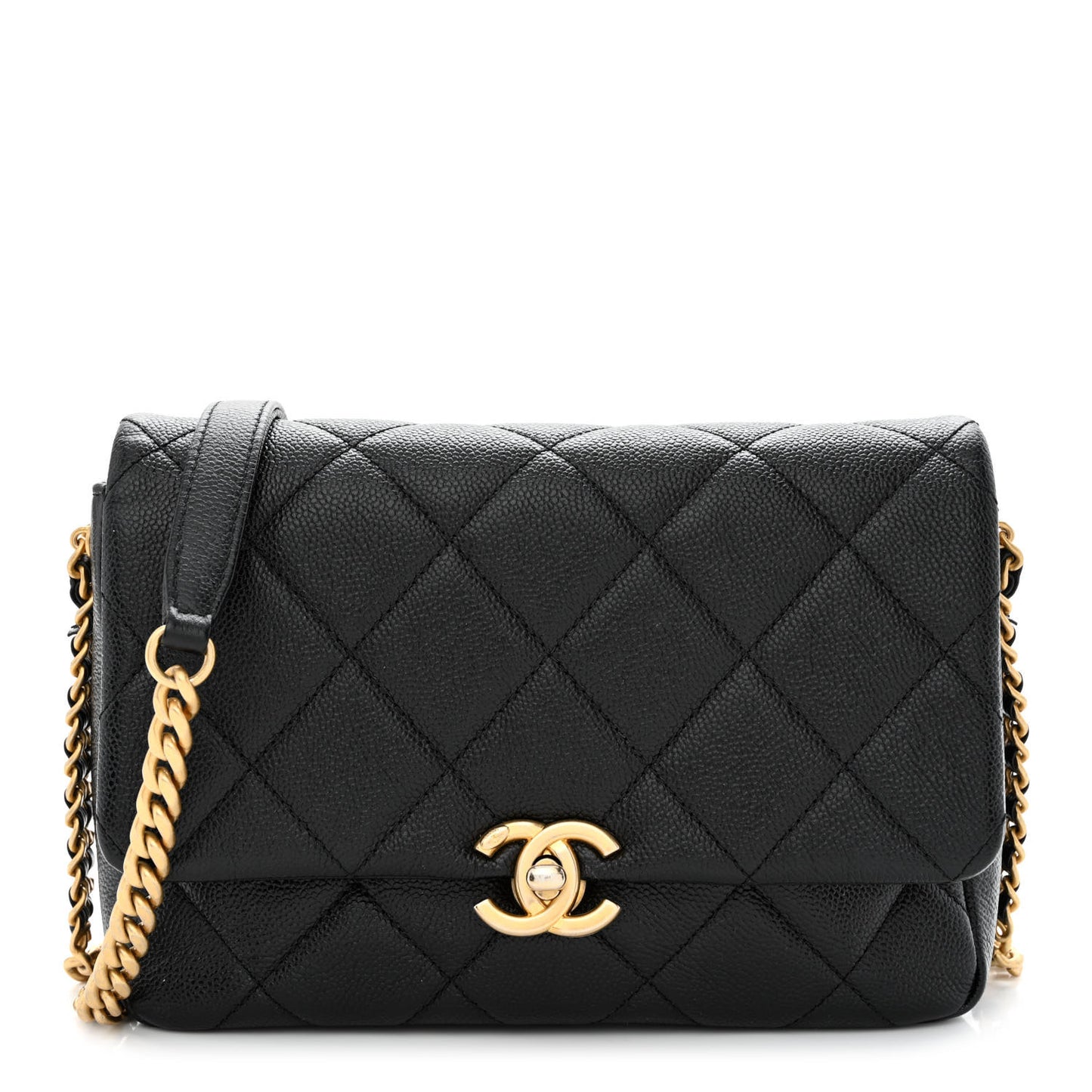 Shiny Caviar Quilted Small Chain Melody Flap Black