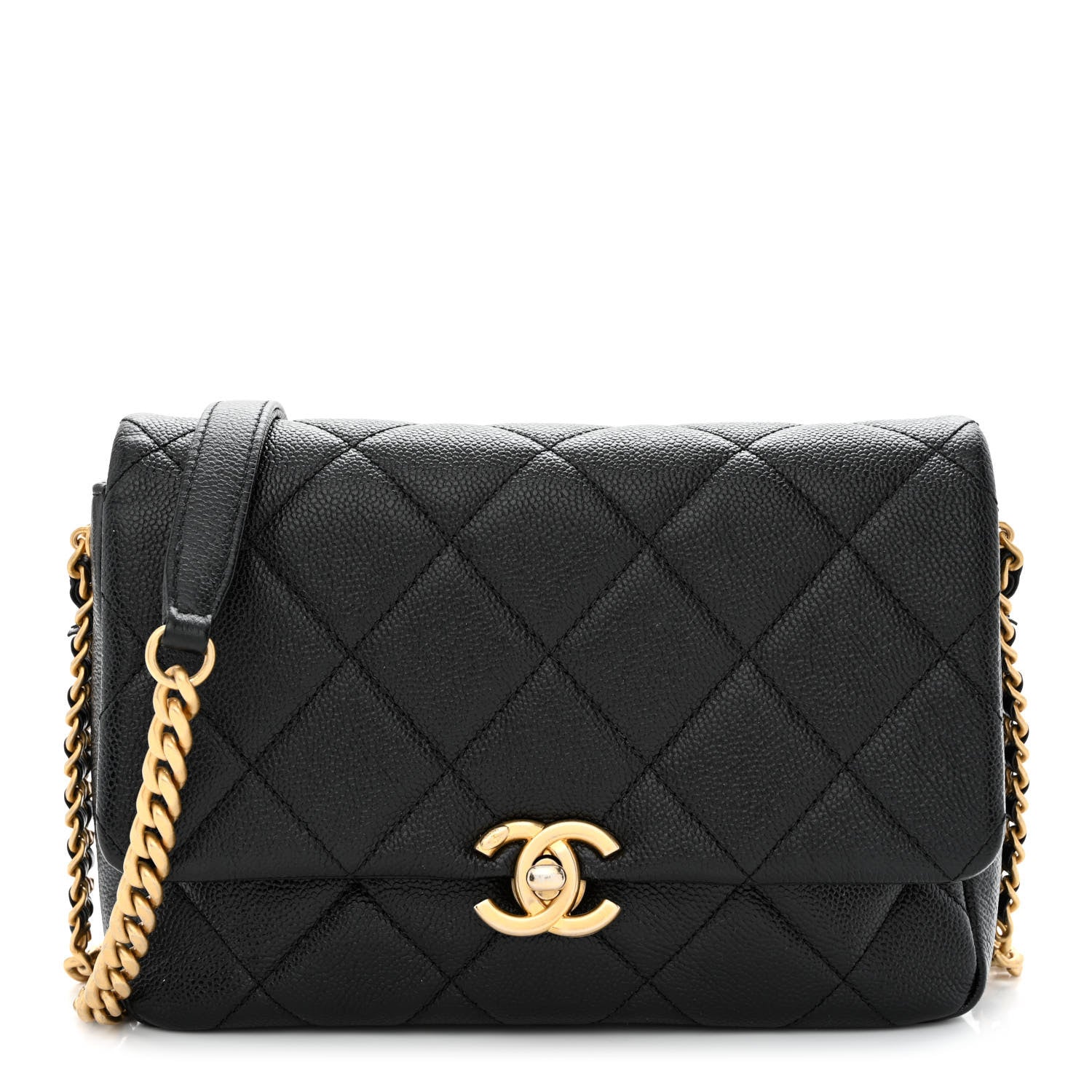 Chanel Shiny Caviar Quilted Small Chain Melody Flap Black 1 of 12