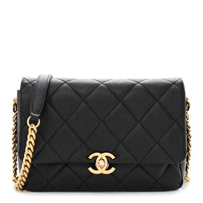 Chanel Shiny Caviar Quilted Small Chain Melody Flap Black 1 of 12