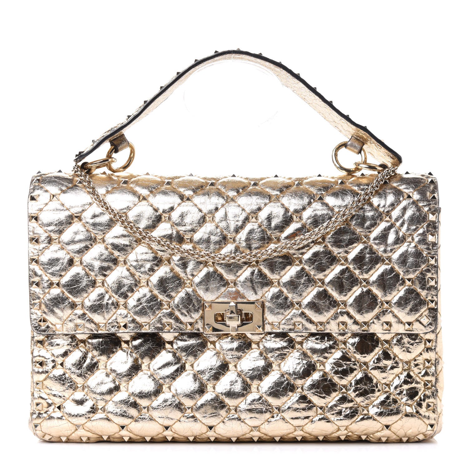 Valentino Garavani Metallic Wrinkled Lambskin Large Rockstud Spike Shoulder Bag Mekong 1 of 4