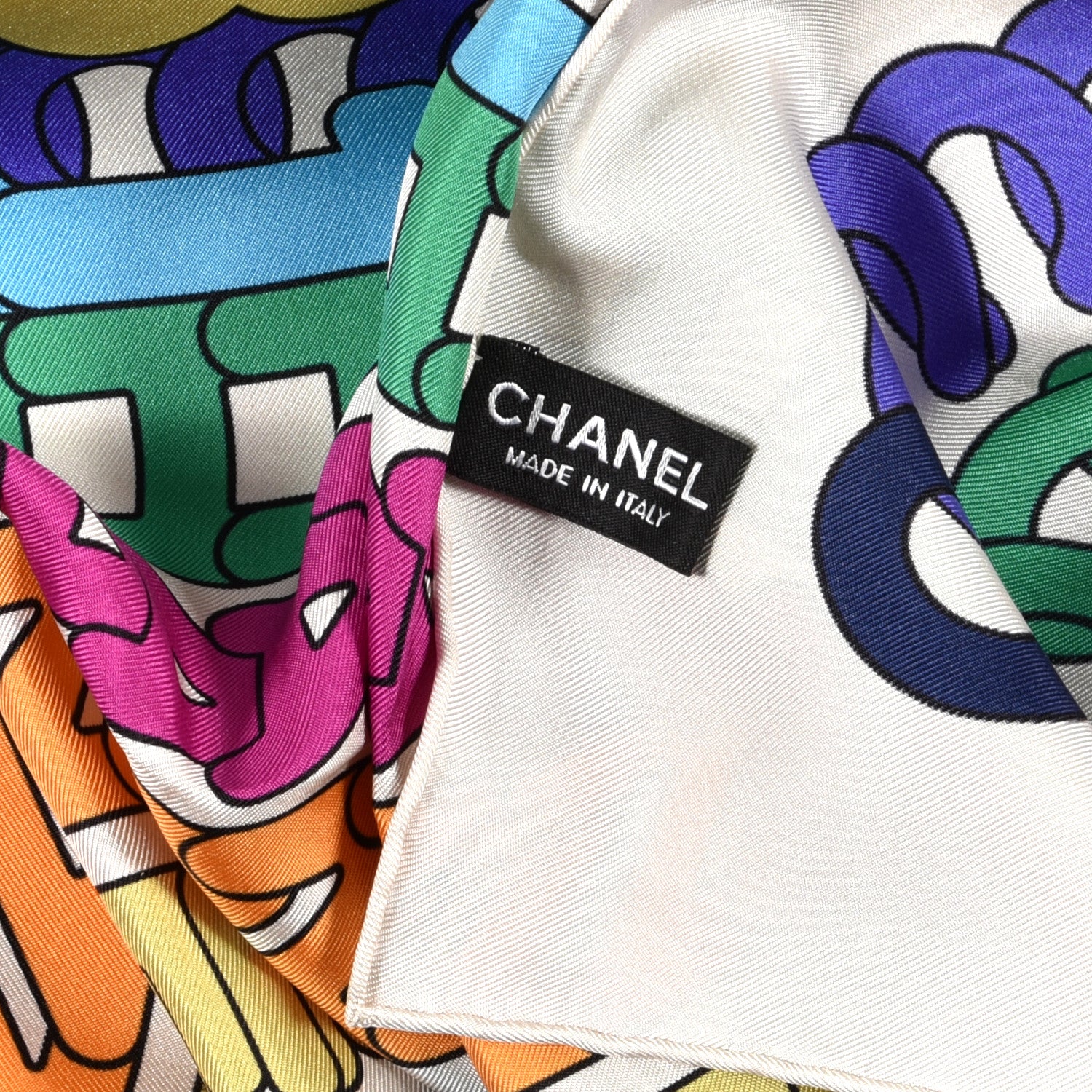 Chanel Silk Scarf Logo White Multicolor 4 of 5