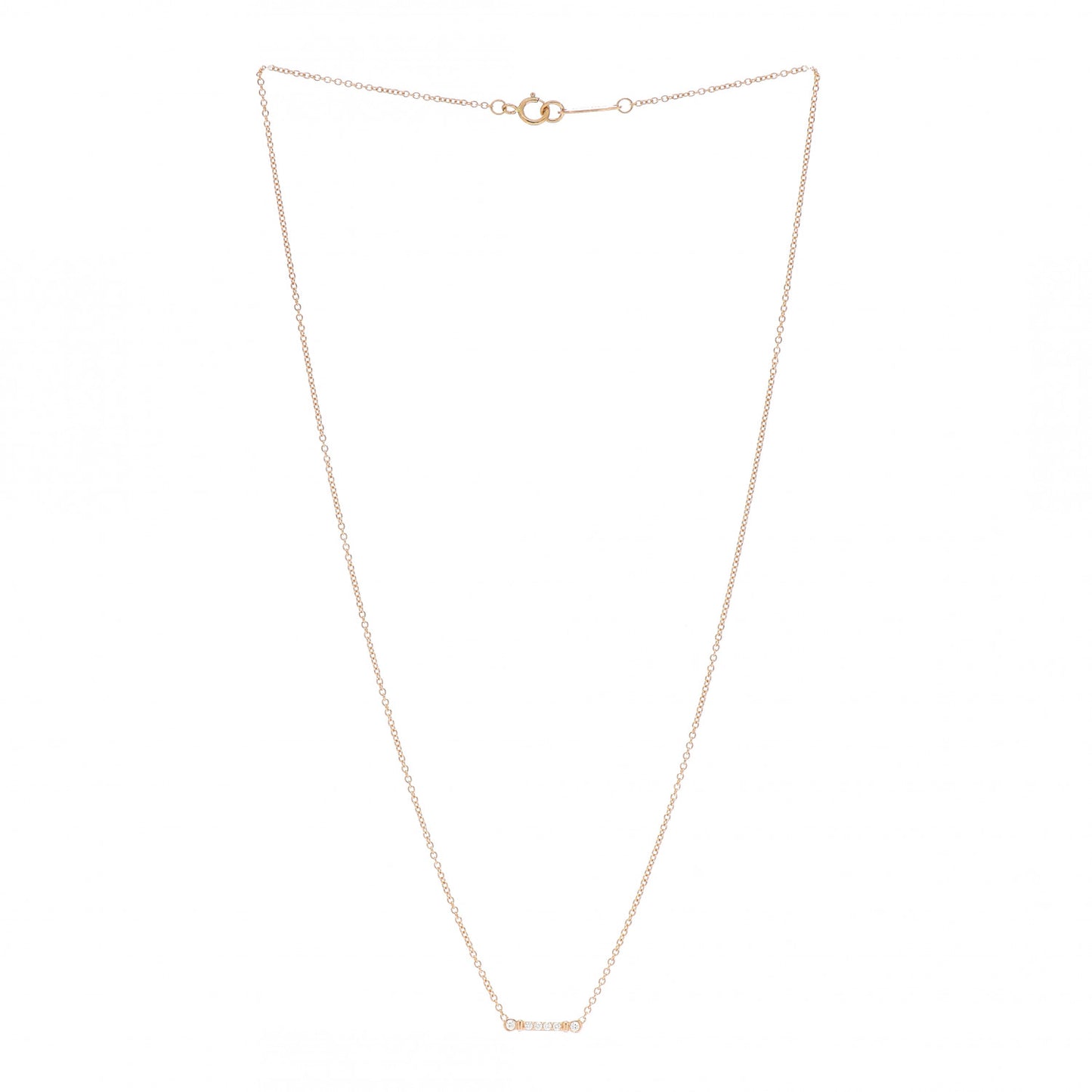 18K Rose Gold Diamond Fleur de Lis Key Bar Pendant Necklace