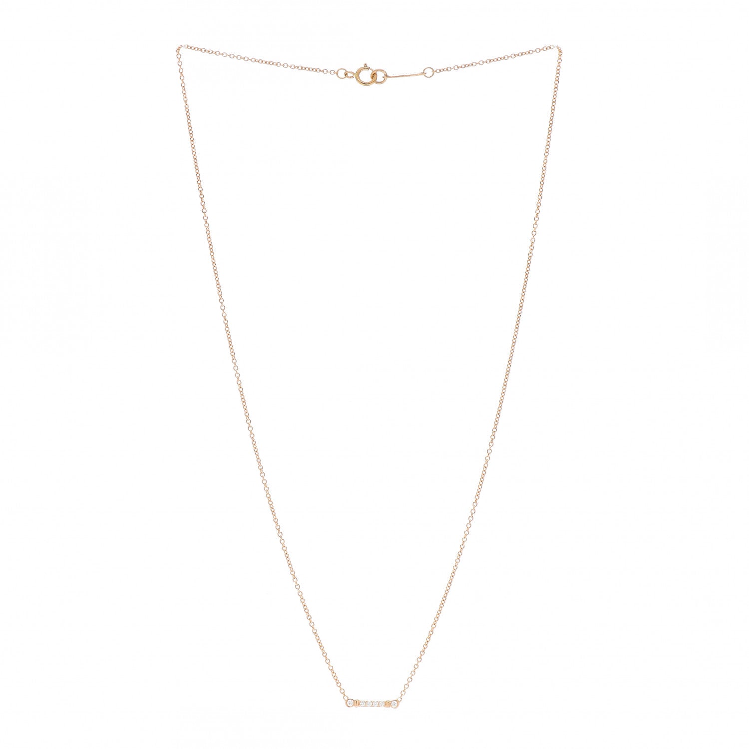 Tiffany 18K Rose Gold Diamond Fleur de Lis Key Bar Pendant Necklace 3 of 4