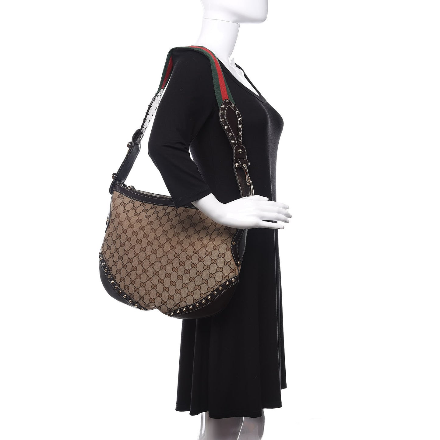 Monogram Web Studded Pelham Shoulder Bag Dark Brown