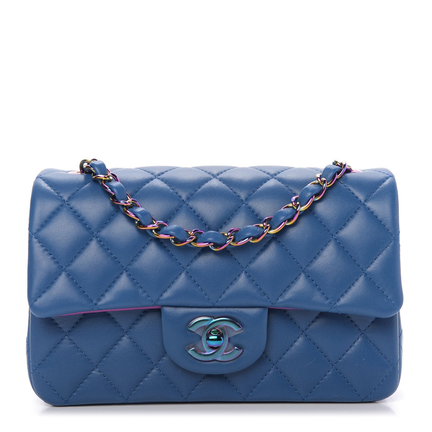 Lambskin Quilted Mini Rectangular Flap Blue Purple