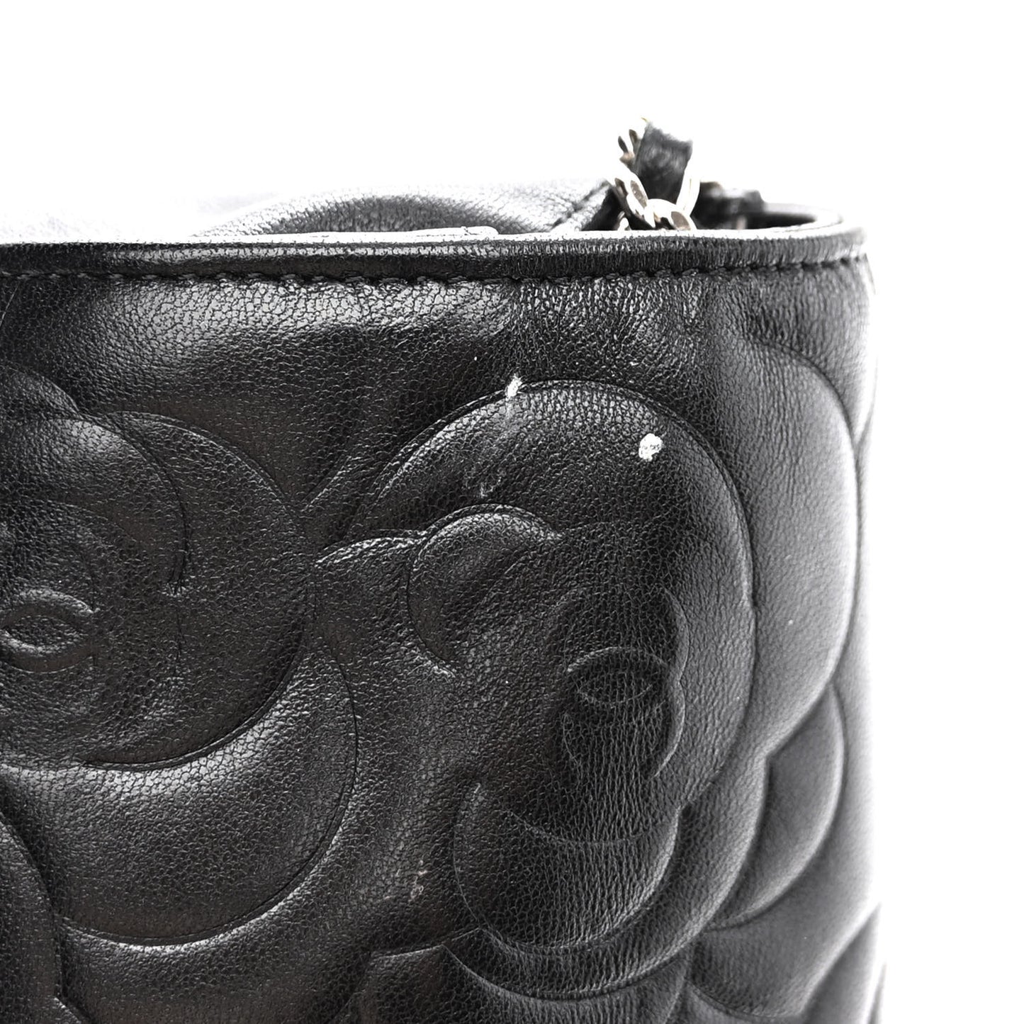 Lambskin Camellia Embossed Wallet With Chain WOC Black