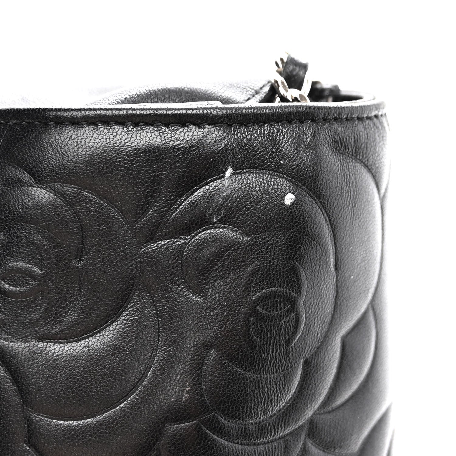 Chanel Lambskin Camellia Embossed Wallet With Chain WOC Black 11 of 12