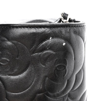 Chanel Lambskin Camellia Embossed Wallet With Chain WOC Black 11 of 12