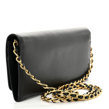 Prada Saffiano Metal Oro Chain Wallet Black 3 of 14