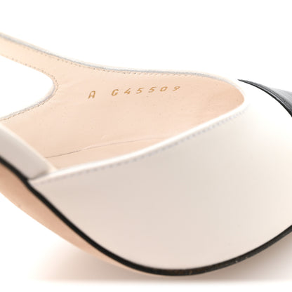 Chanel Lambskin Grosgrain Cap Toe CC Slingback Pumps 37 White Black 8 of 8