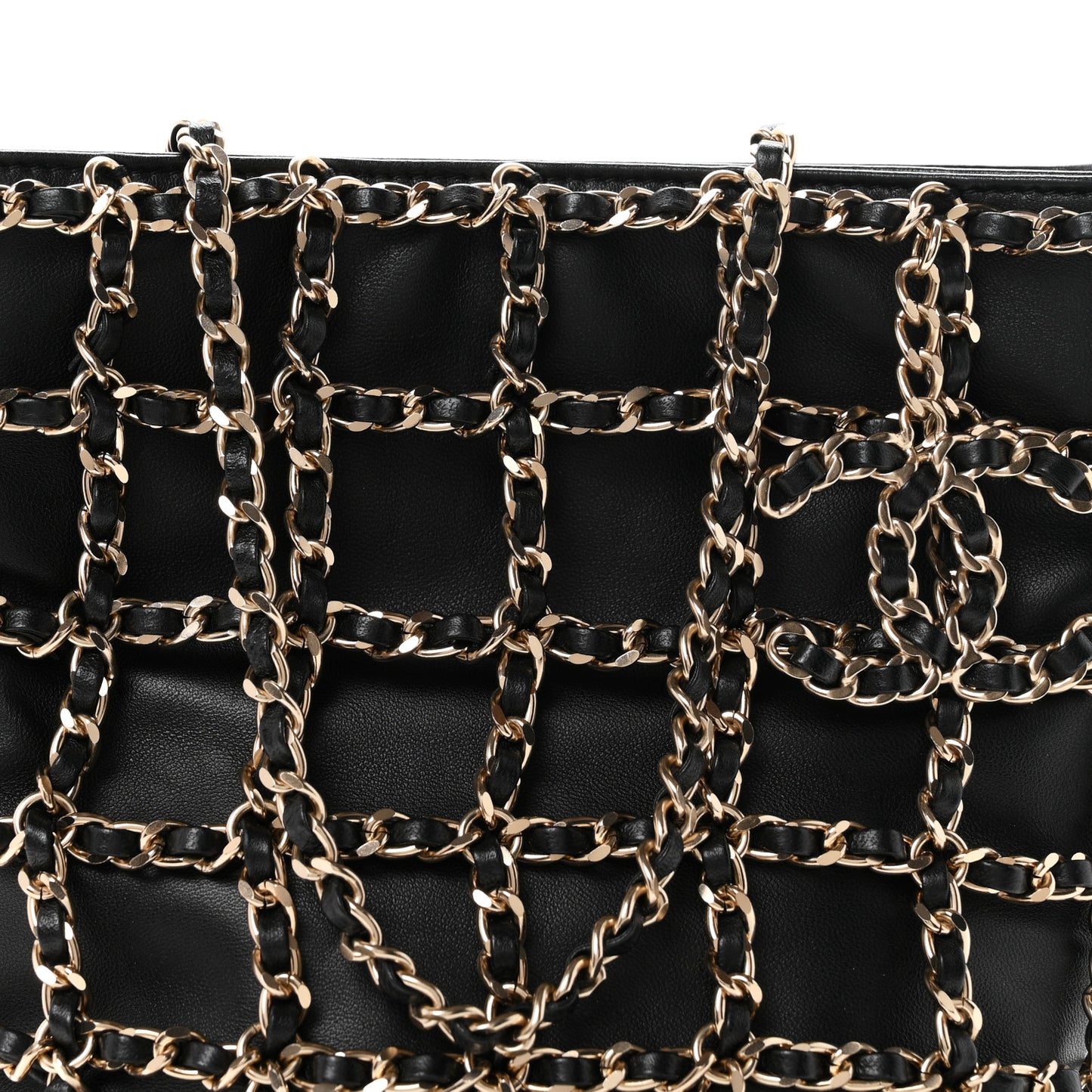 Lambskin Shopping Chain Tote Black