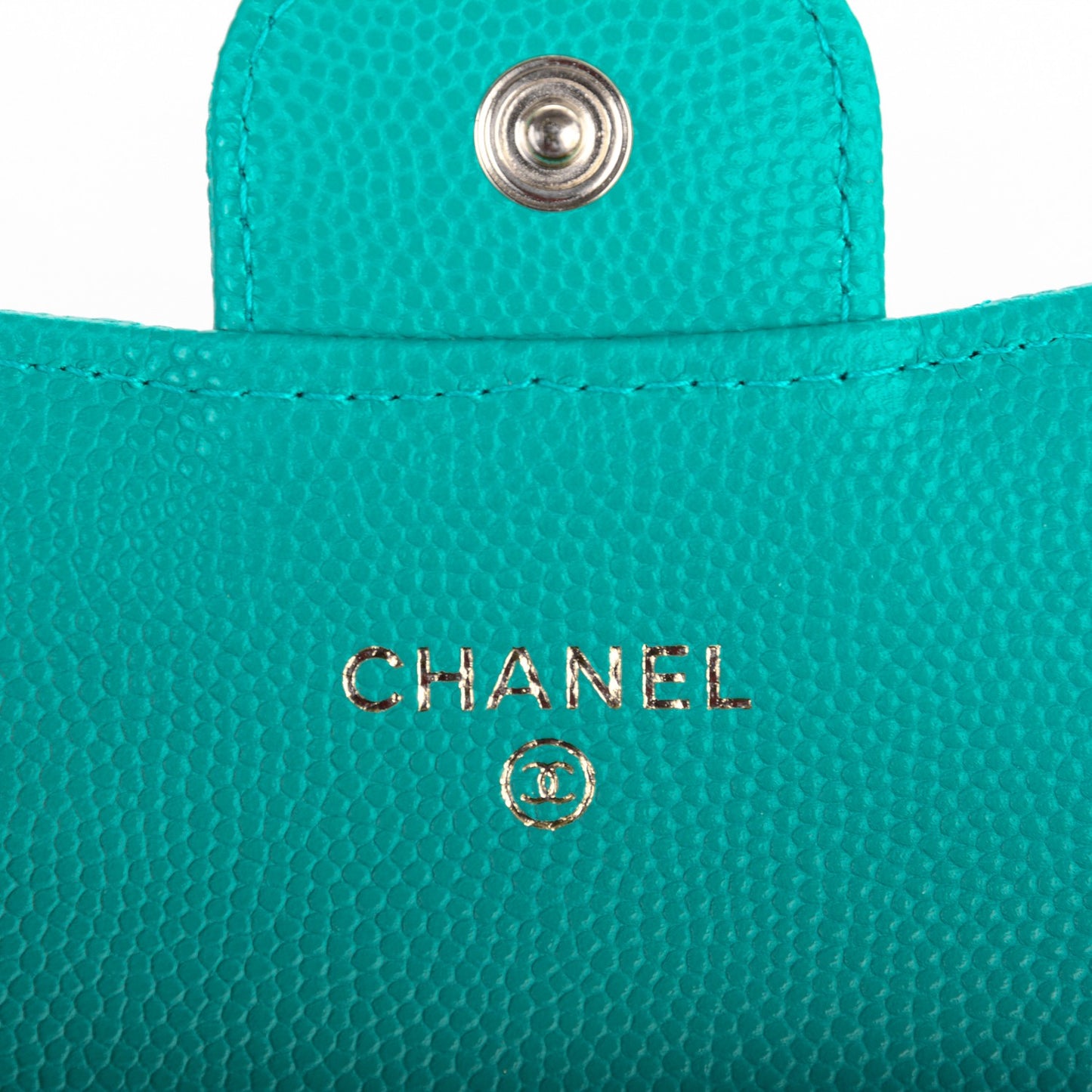 Caviar Quilted Flap Card Holder Turquoise
