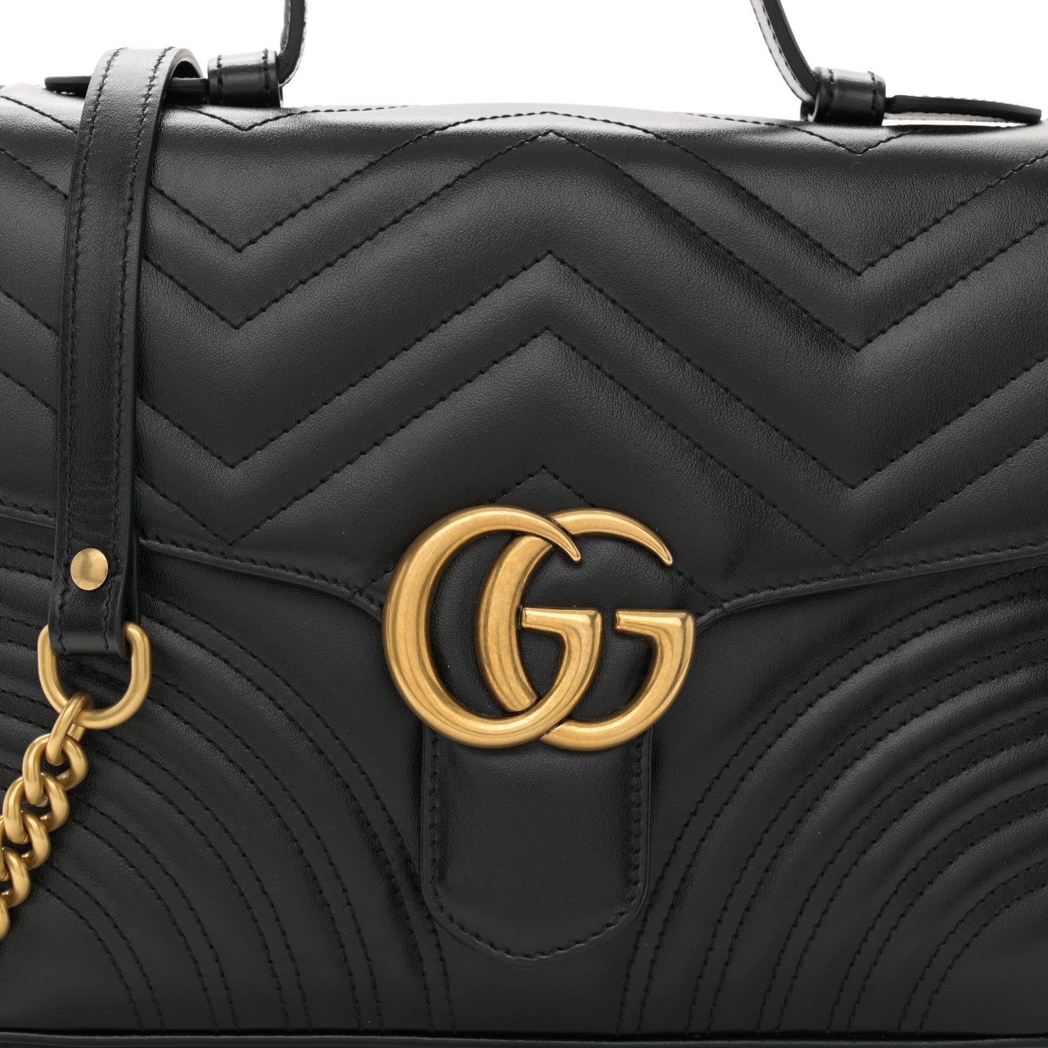 Gucci Calfskin Matelasse Small GG Marmont Top Handle Shoulder Bag Black 8 of 11