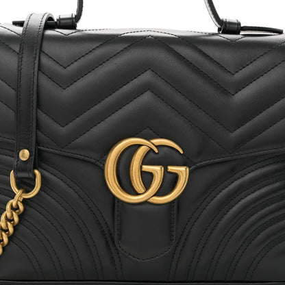 Gucci Calfskin Matelasse Small GG Marmont Top Handle Shoulder Bag Black 8 of 11
