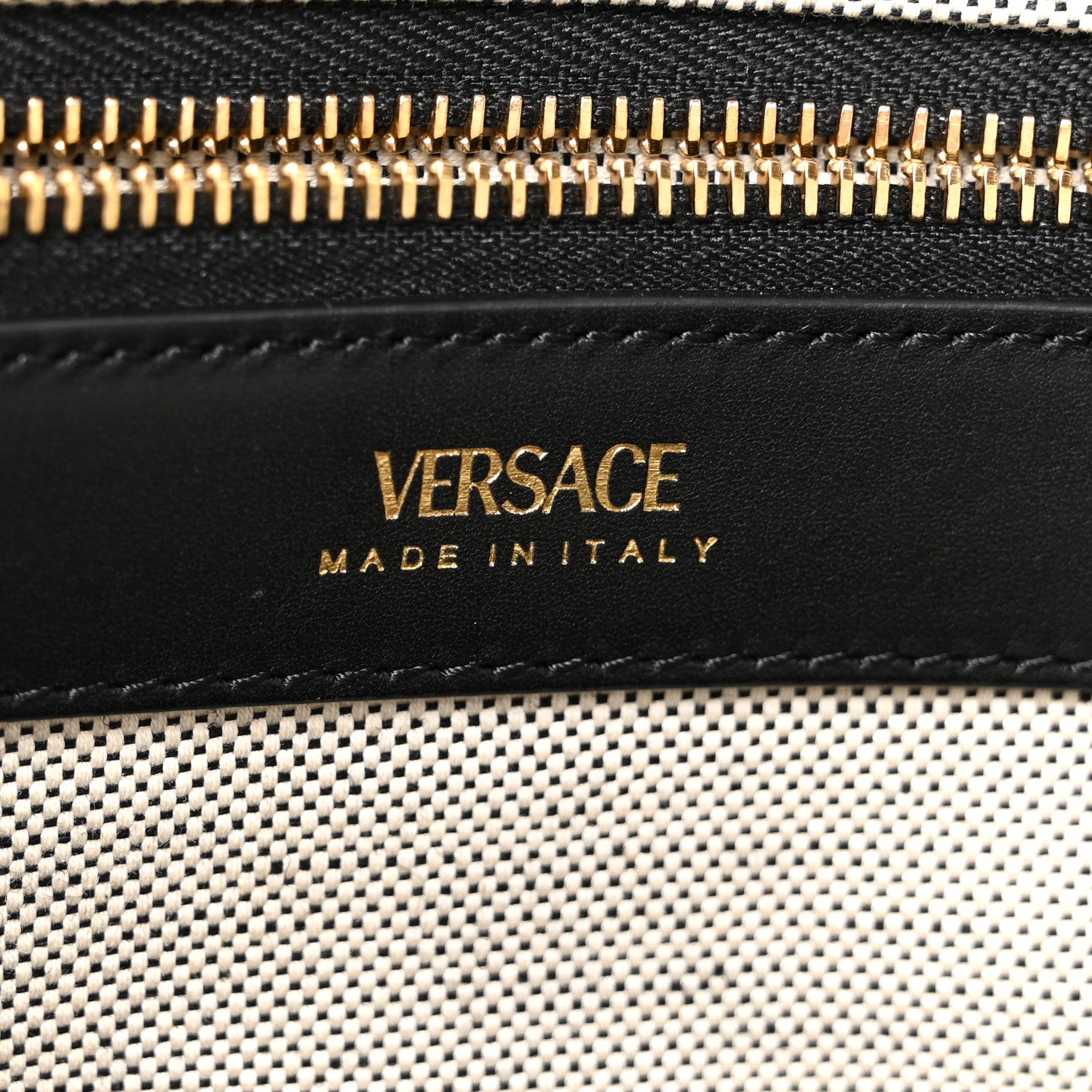 Versace Canvas Calfskin Studded Large Logo Tote Bag Ecru Black 6 of 10
