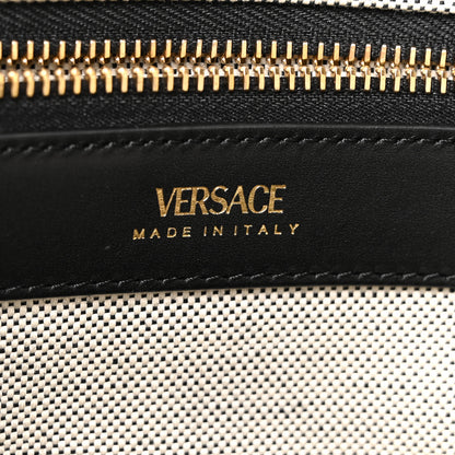 Versace Canvas Calfskin Studded Large Logo Tote Bag Ecru Black 6 of 10