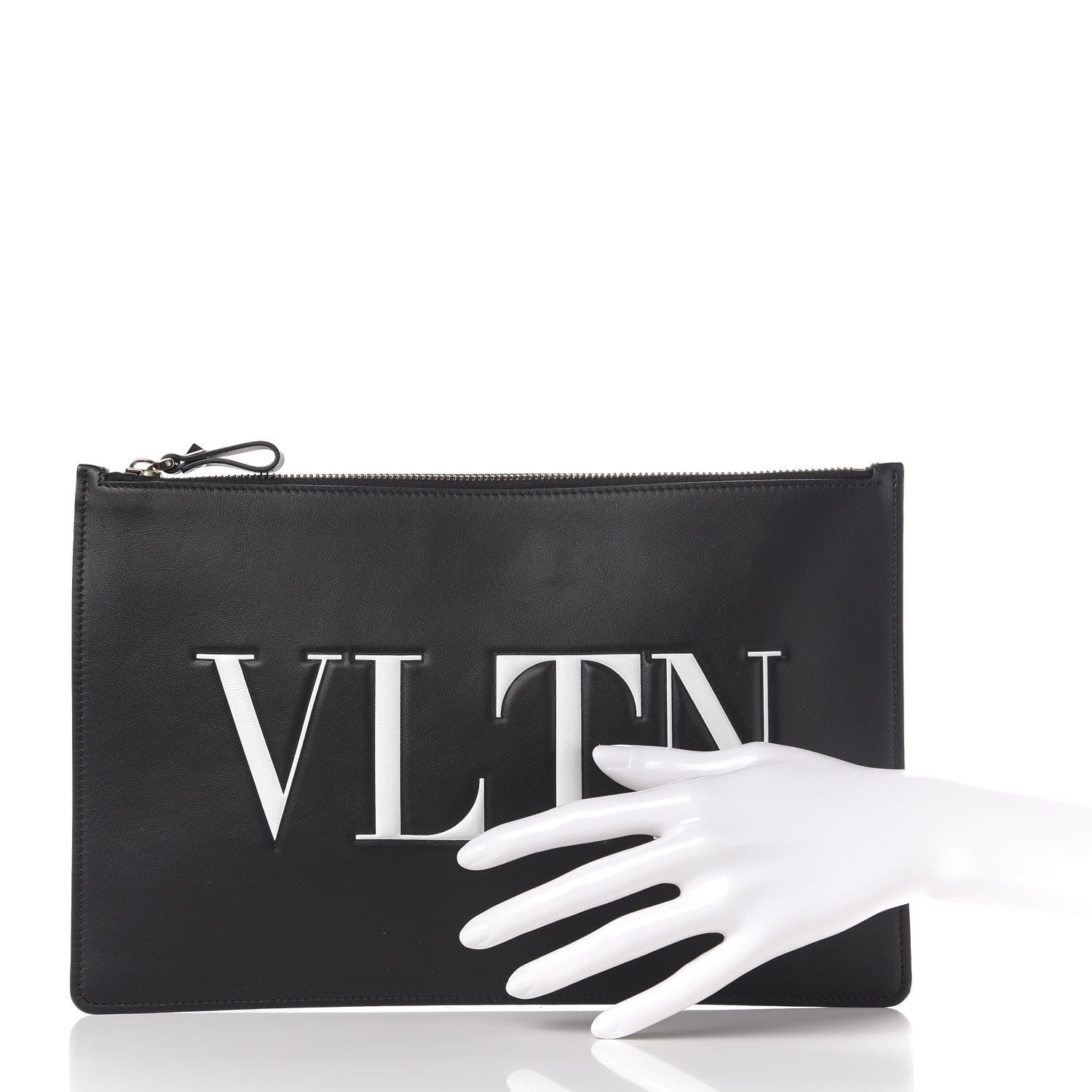 Valentino Garavani Calfskin VLTN Large Flat Zip Pouch Black 2 of 6