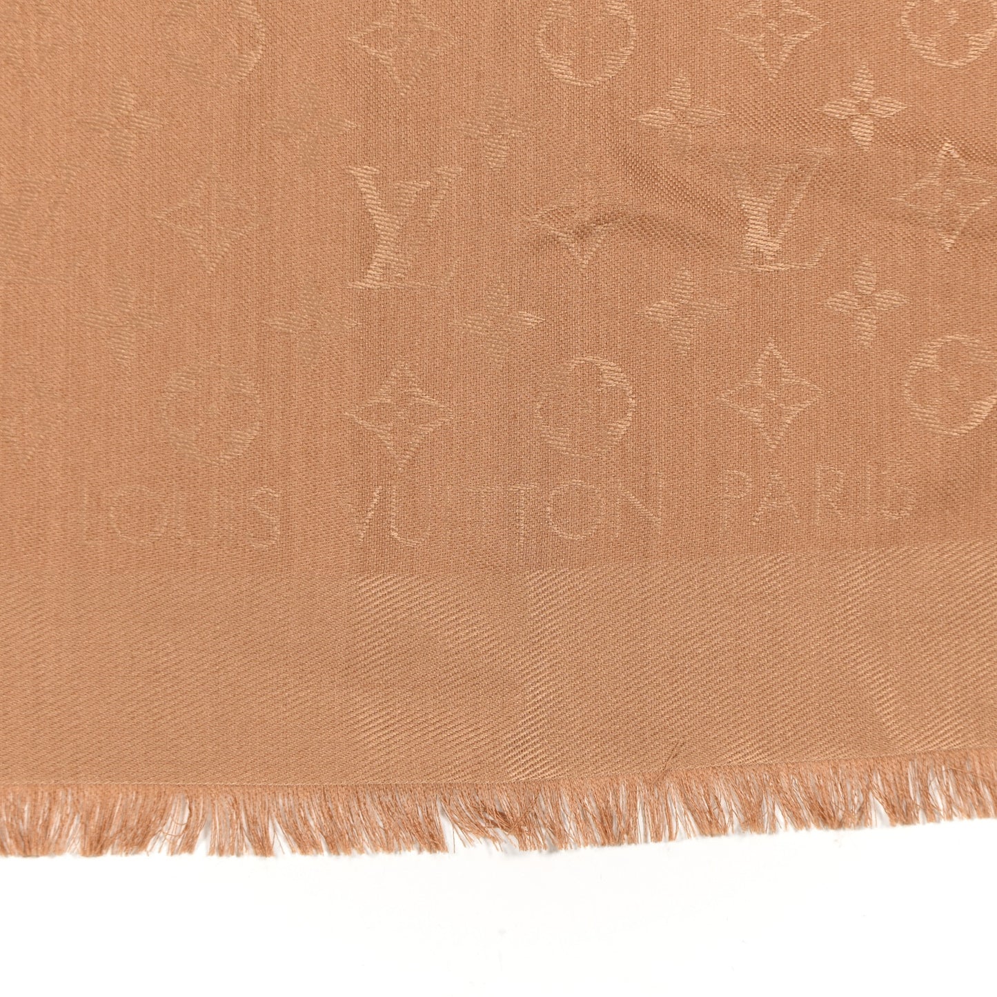 LOUIS VUITTON Silk Wool Monogram Shawl Caramel