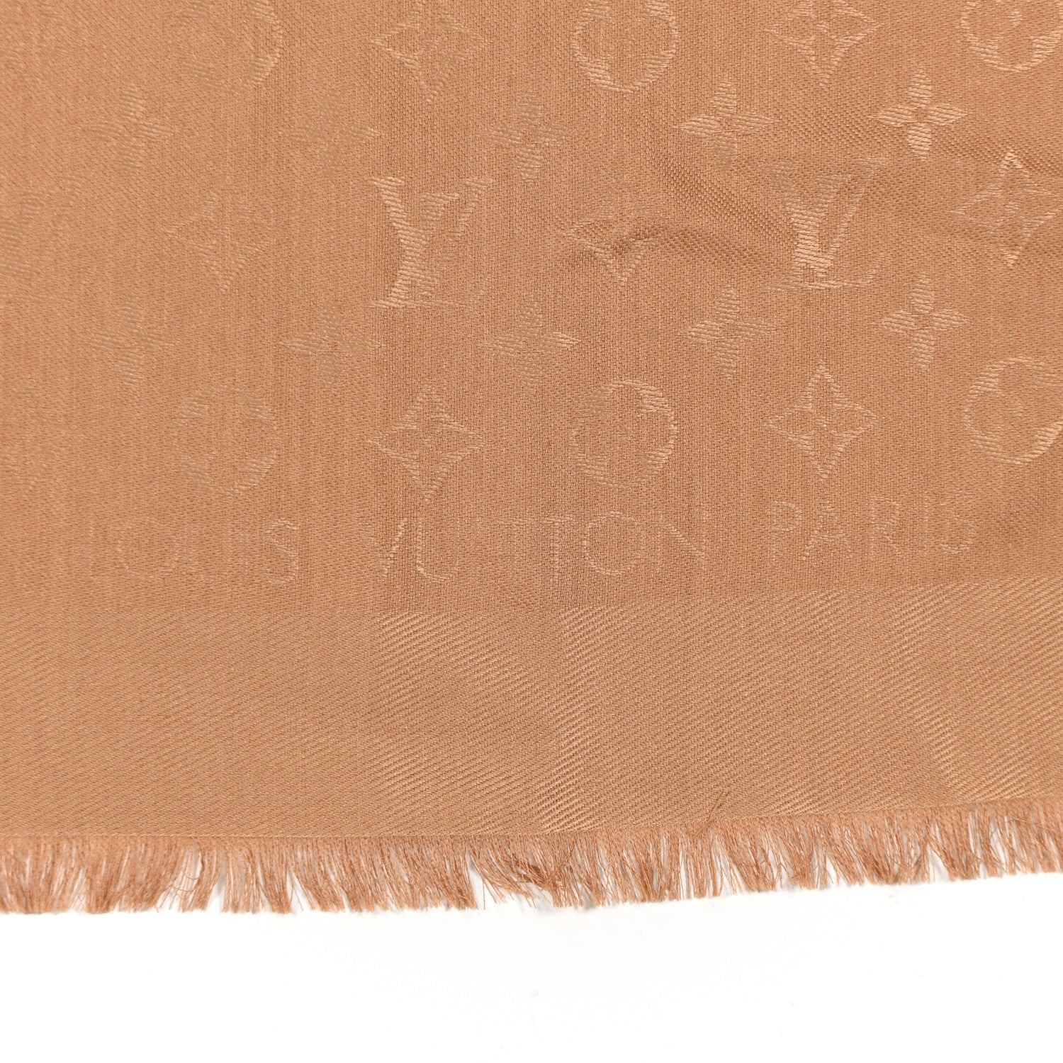Louis Vuitton LOUIS VUITTON Silk Wool Monogram Shawl Caramel 2 of 9