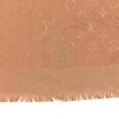 Louis Vuitton LOUIS VUITTON Silk Wool Monogram Shawl Caramel 2 of 9