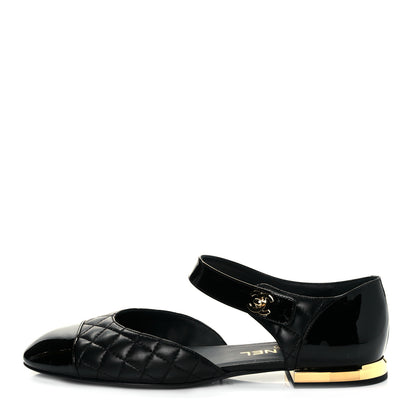 Chanel Patent Lambskin Quilted Cap Toe Ballerina Flats 39 Black 1 of 9
