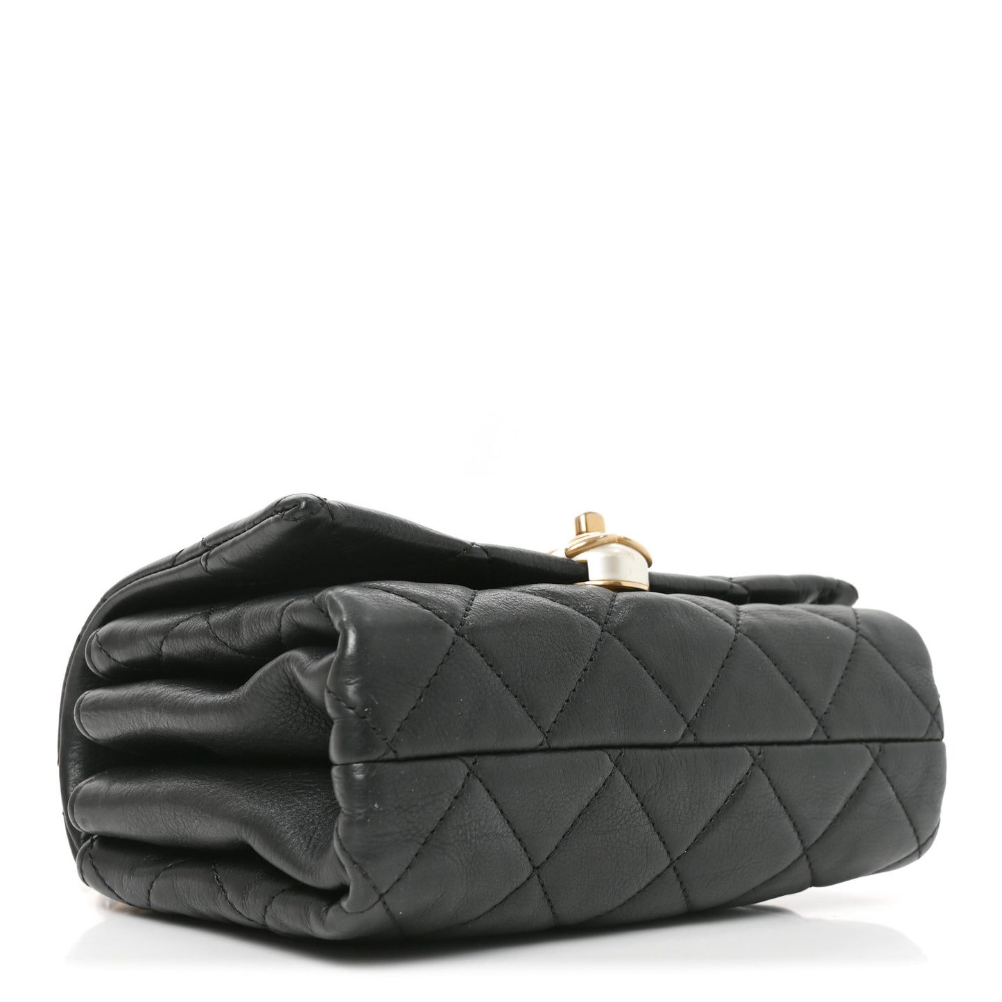 Calfskin Quilted Accordion Pearl CC Flap Bag Black Black