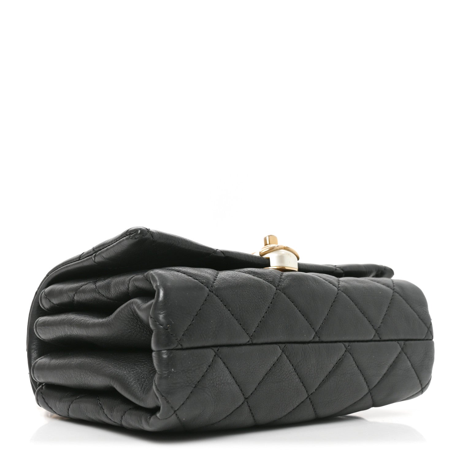 Chanel Calfskin Quilted Accordion Pearl CC Flap Bag Black Black 4 of 10