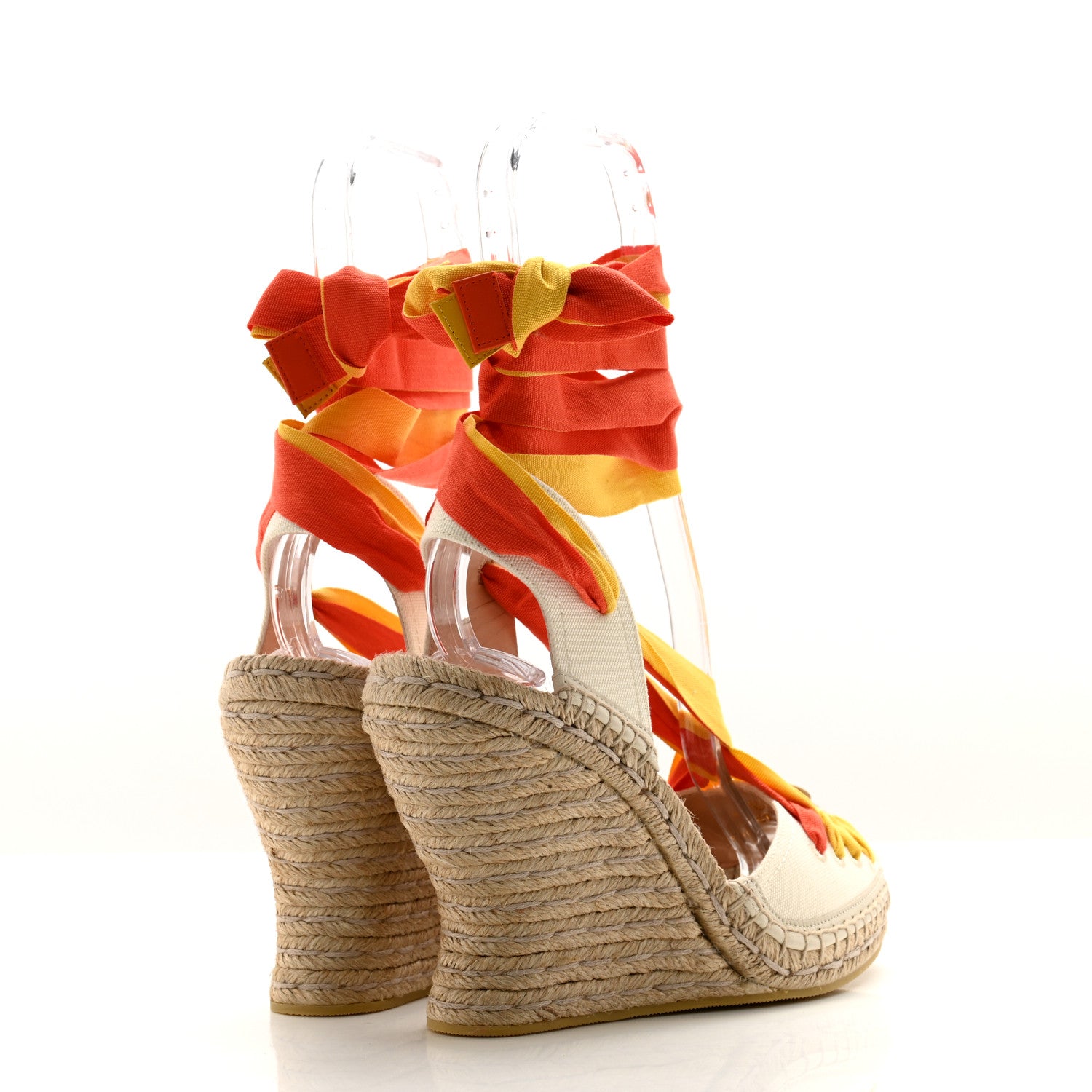 Gucci Canvas Ankle Wrap Interlocking G Platform 35/120mm Espadrille Wedges 39.5 Orange Yellow 4 of 8