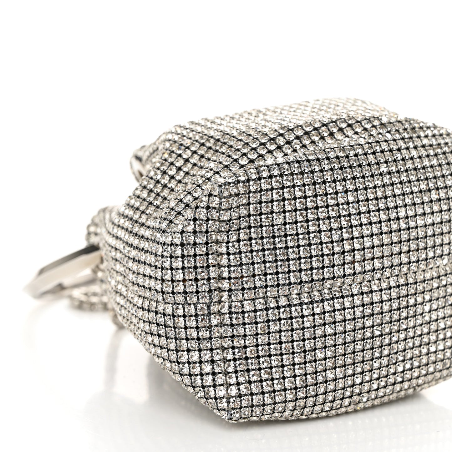 Satin Crystal Embellished Micro Bon Bon Bag Silver