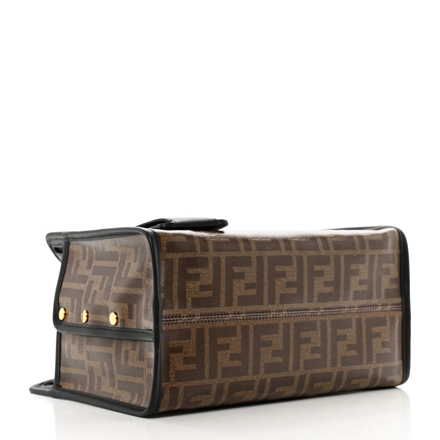 Fendi Glazed Fabric Vitello Century FF 1974 Stamp Patch Mini Peekaboo Defender Cover Mogano Panna Black 4 of 6