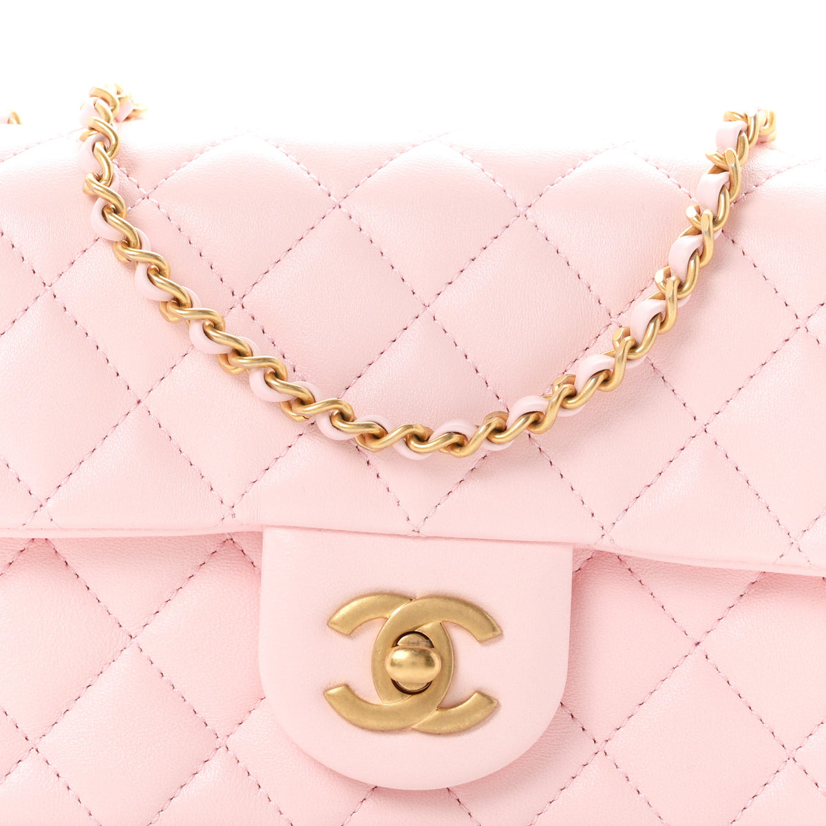 Chanel Lambskin Quilted CC Pearl Crush Mini Rectangular Flap Light Pink 15 of 19
