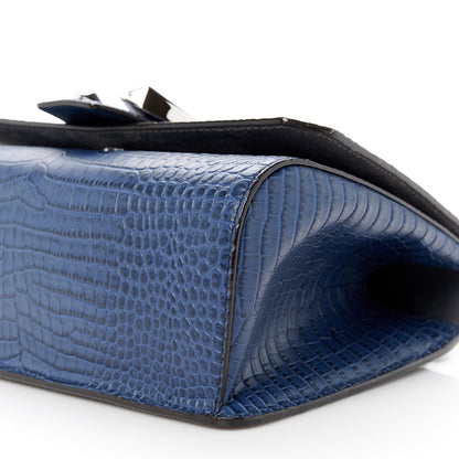 Jimmy Choo Calfskin Crocodile Embossed Madeline Top Handle Denim 10 of 10