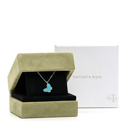 Van Cleef & Arpels 18K White Gold Turquoise Sweet Alhambra Butterfly Pendant Necklace 6 of 6