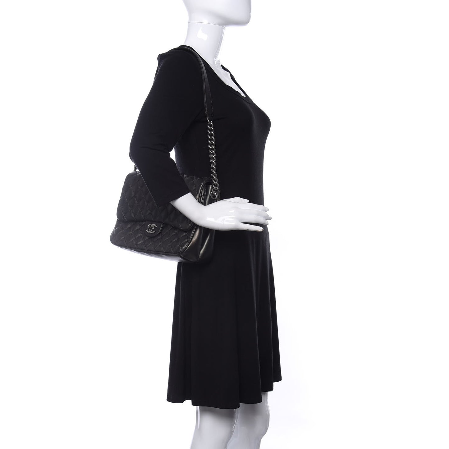 Metallic Goatskin Quilted Medium Rock In Rome Flap Charcoal