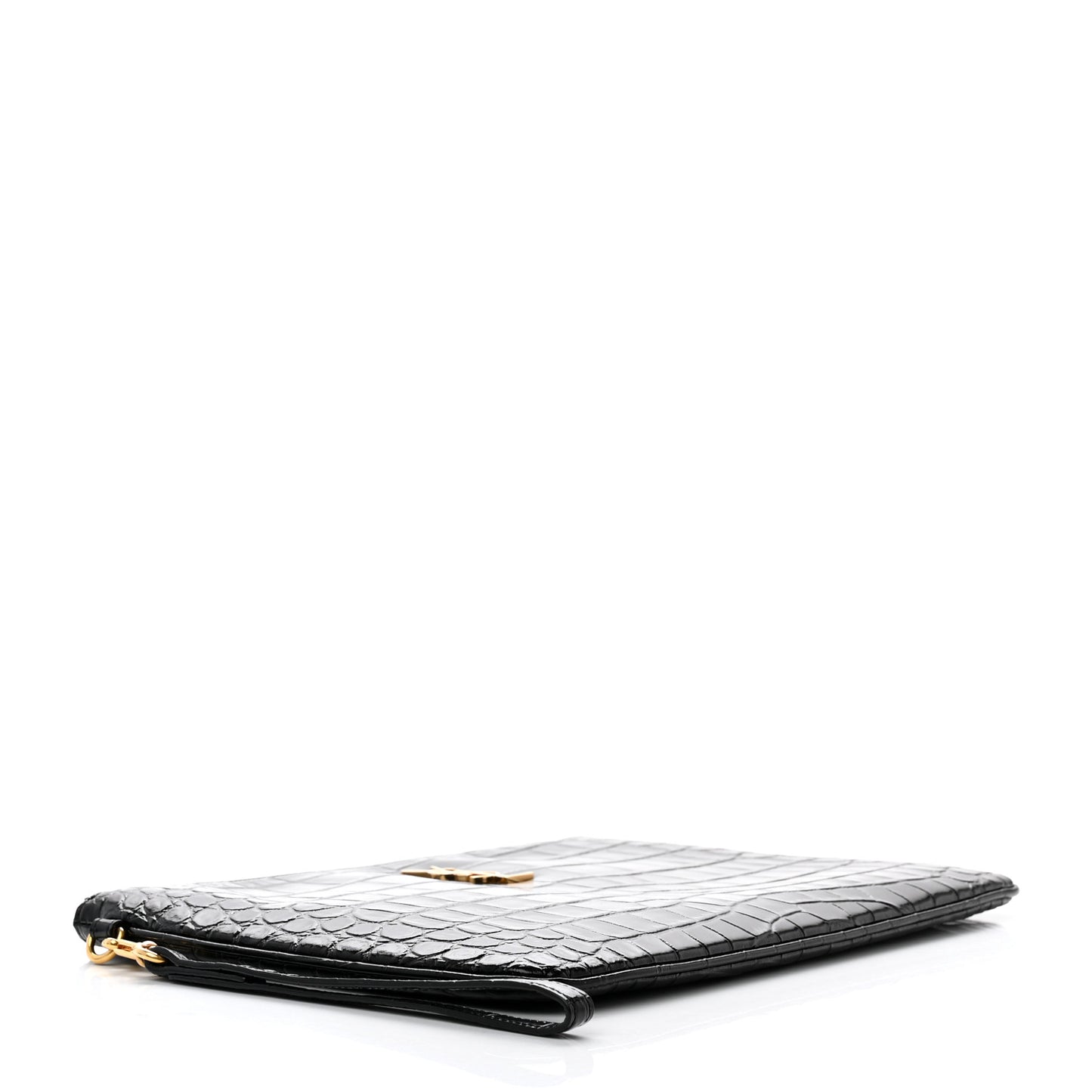 Calfskin Crocodile Embossed Tablet Pouch Black
