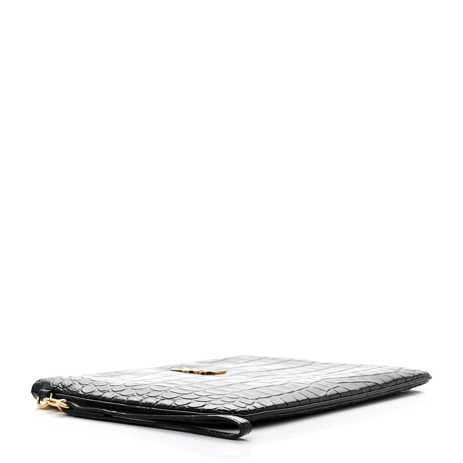 Saint Laurent Calfskin Crocodile Embossed Tablet Pouch Black 4 of 7