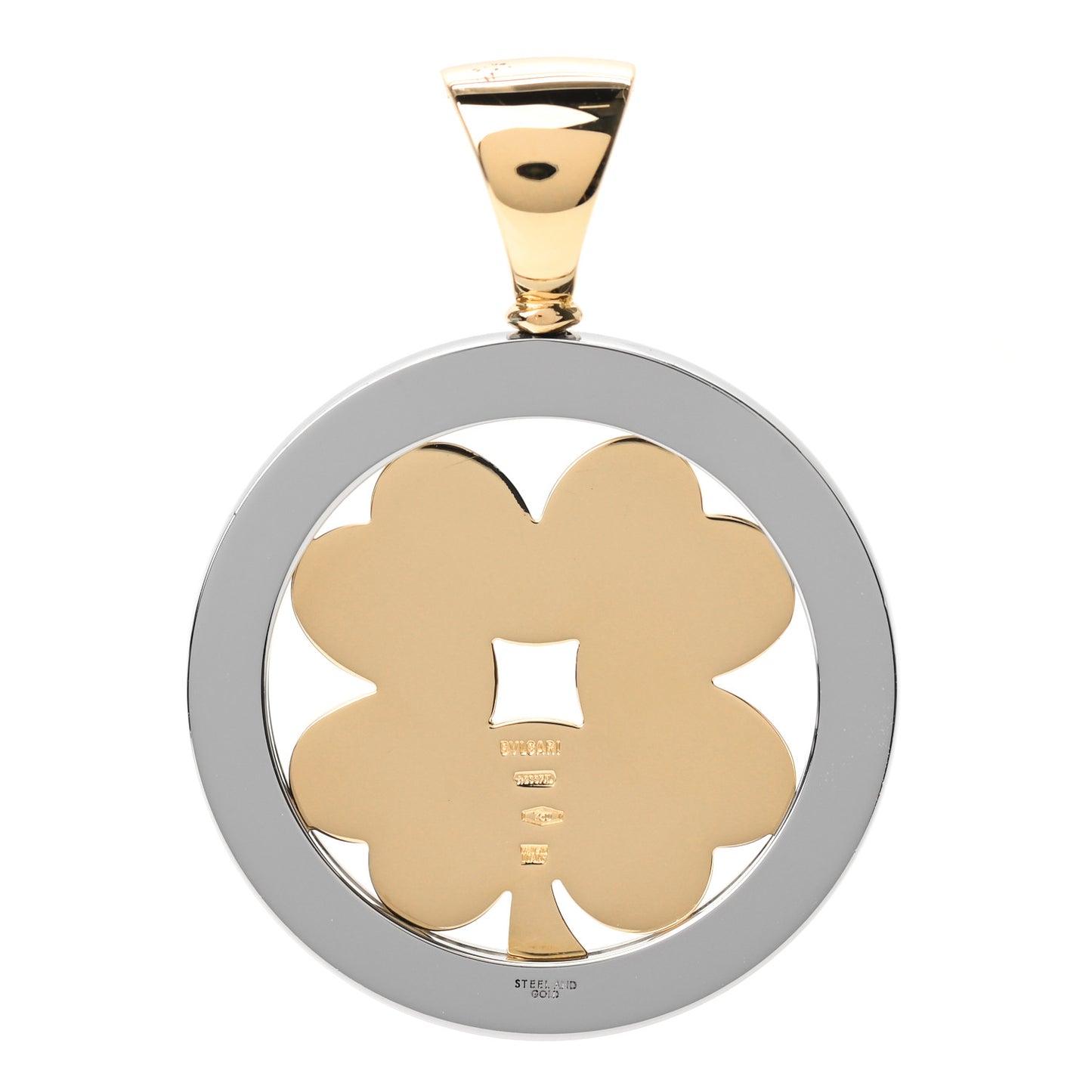 18K Yellow Gold Stainless Steel Tondo Clover Pendant
