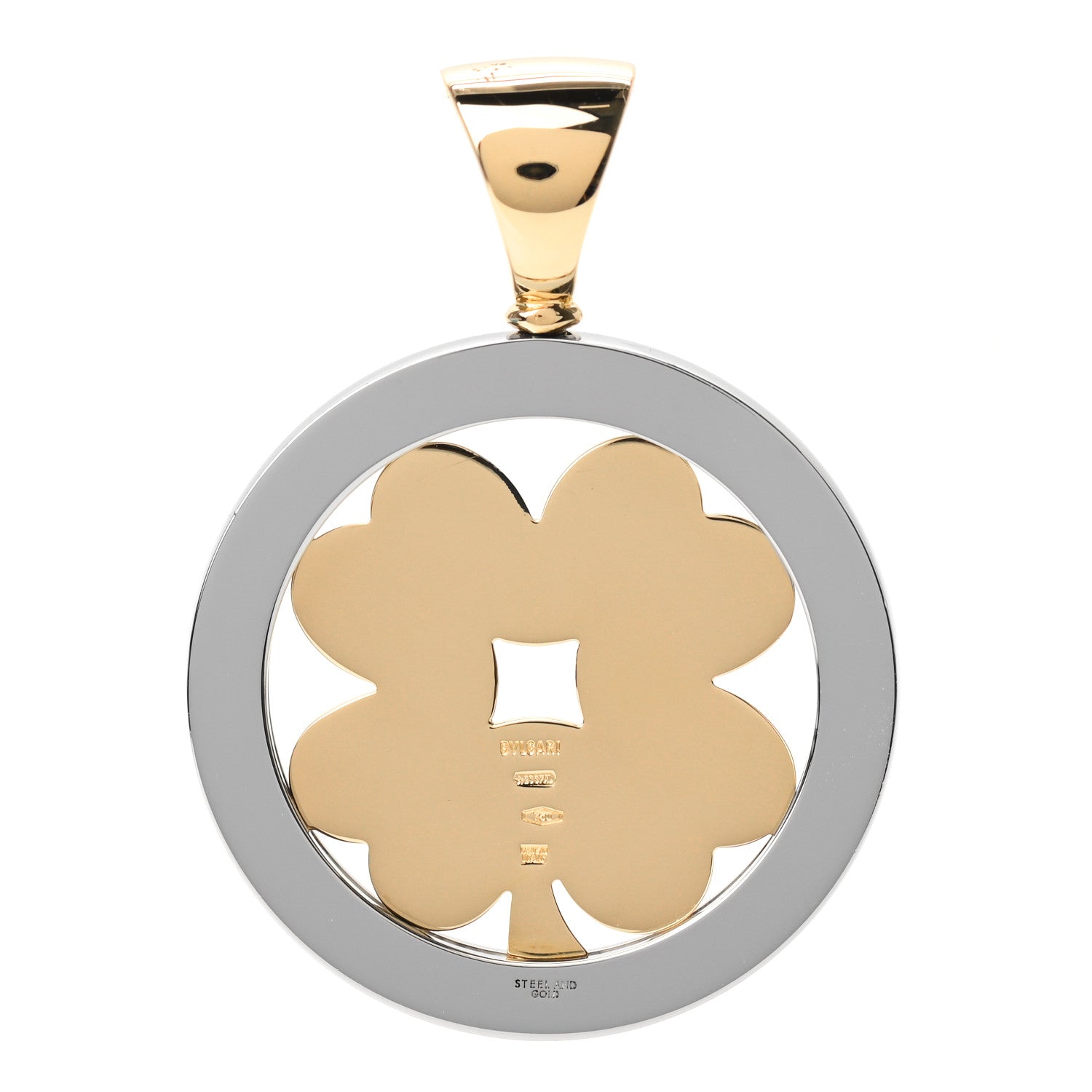 Bulgari 18K Yellow Gold Stainless Steel Tondo Clover Pendant 3 of 5
