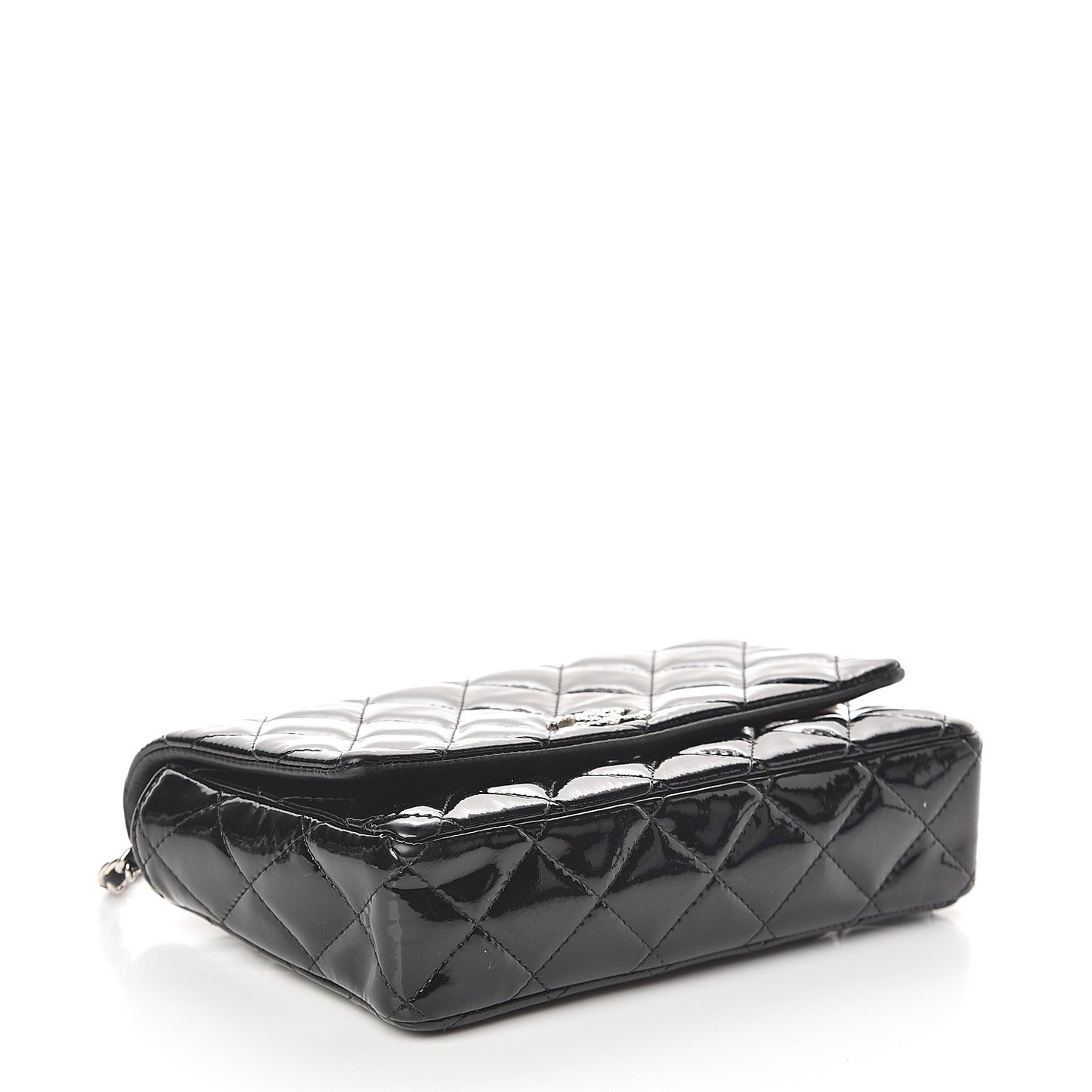 Patent Quilted Brilliant Wallet On Chain WOC Black