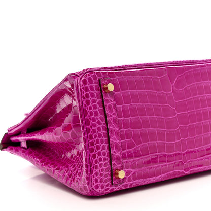 Hermes Shiny Porosus Crocodile Horseshoe Birkin 30 Rose Scheherazade 9 of 11