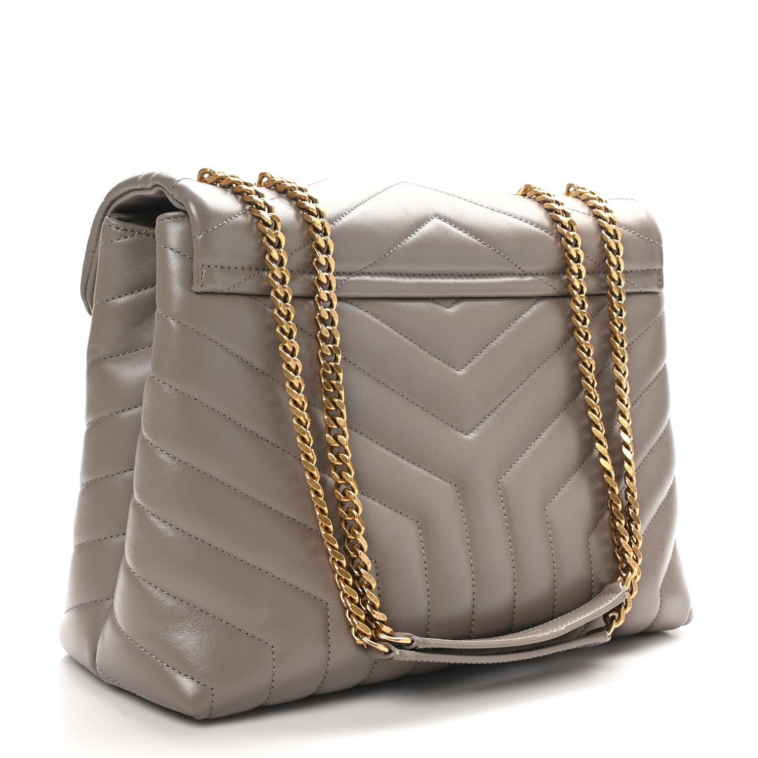 Saint Laurent Calfskin Y Quilted Monogram Medium Loulou Chain Satchel Greyish Brown 3 of 10