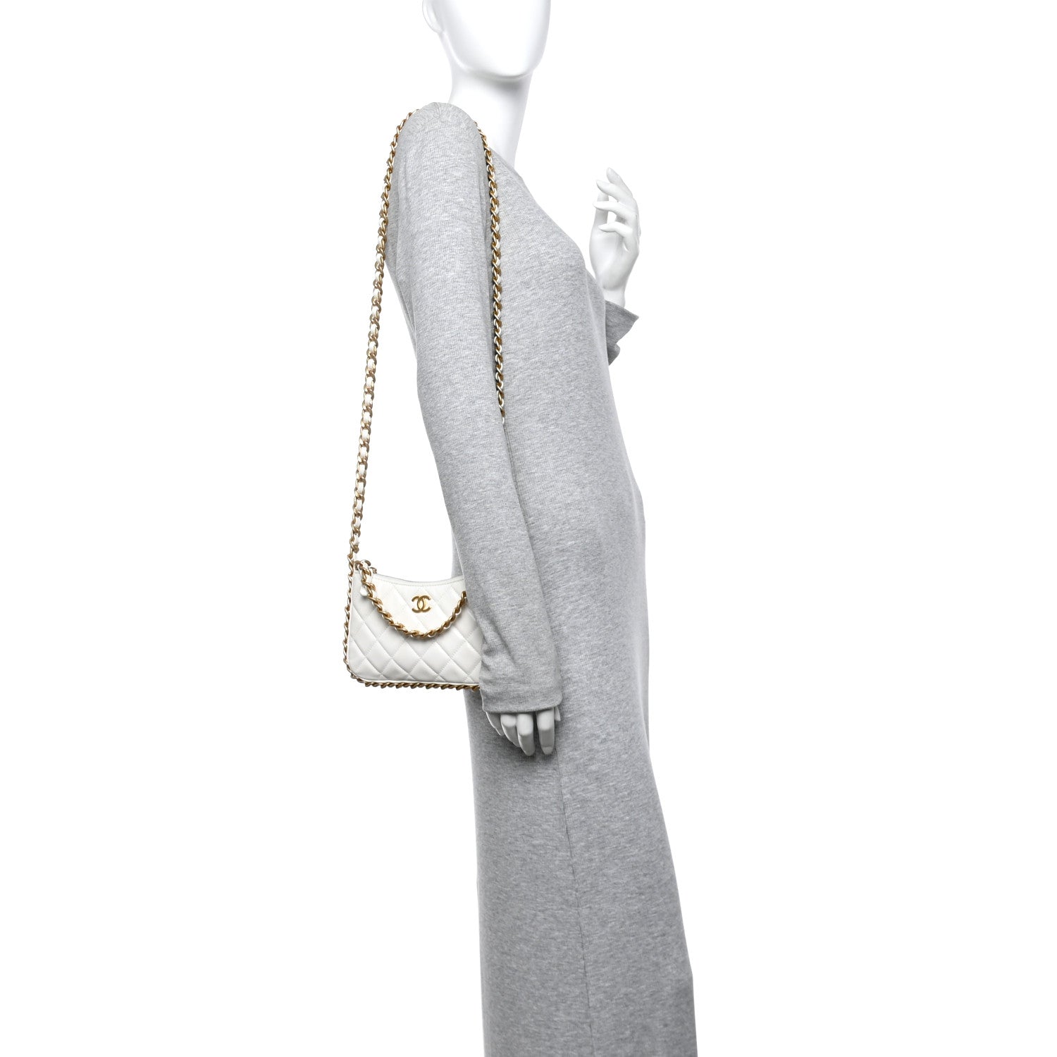 Chanel Lambskin Quilted Chain Around Top Handle Mini Bag White 2 of 10