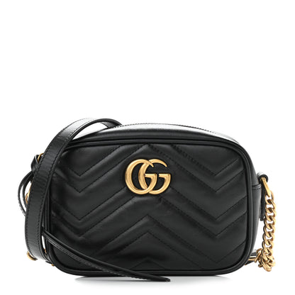 Gucci Calfskin Matelasse Mini GG Marmont Chain Shoulder Bag Black 1 of 10