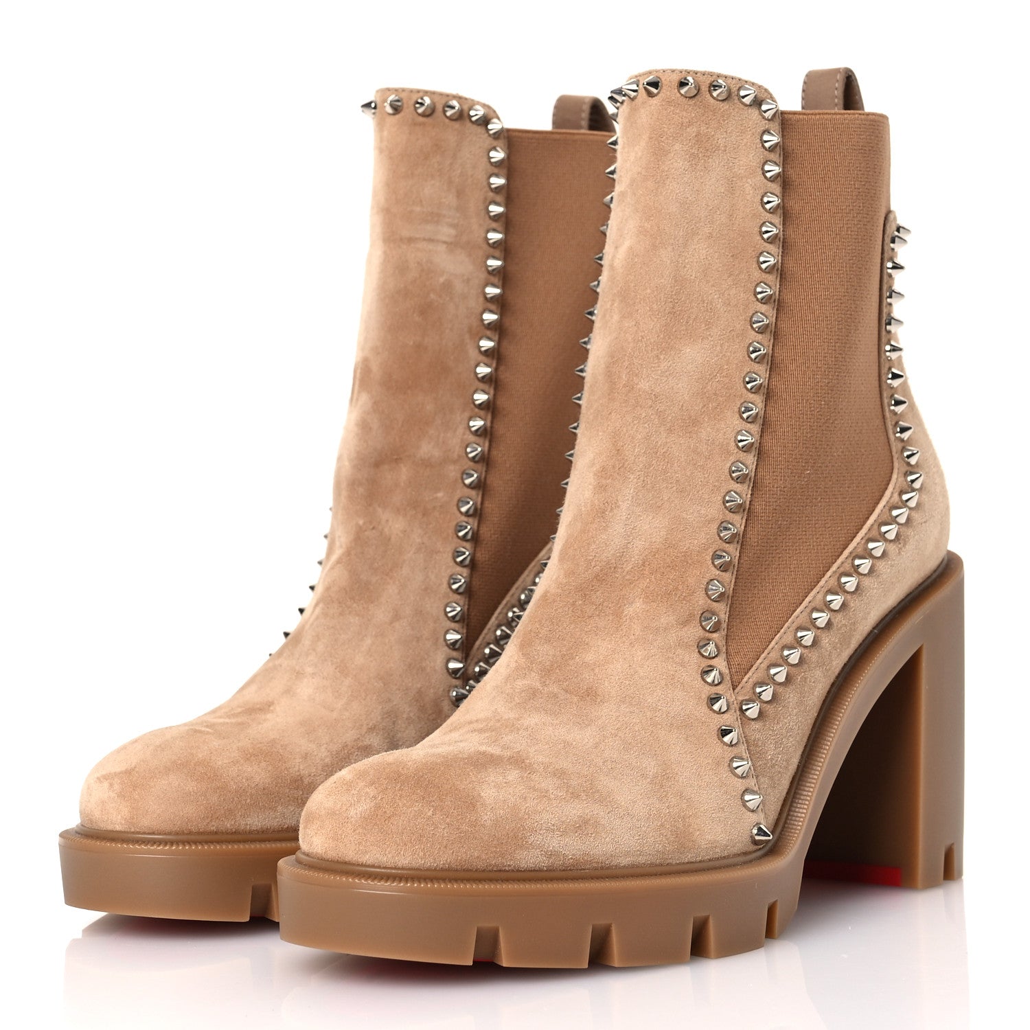 Christian Louboutin Suede Spikes Chelsea Outline Boots 39 Beige 4 of 9