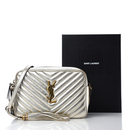 Saint Laurent Metallic Calfskin Matelasse Monogram Lou Camera Bag Platino 11 of 11
