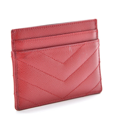Saint Laurent Grain De Poudre Matelasse Chevron Monogram Credit Card Case New Red 3 of 11